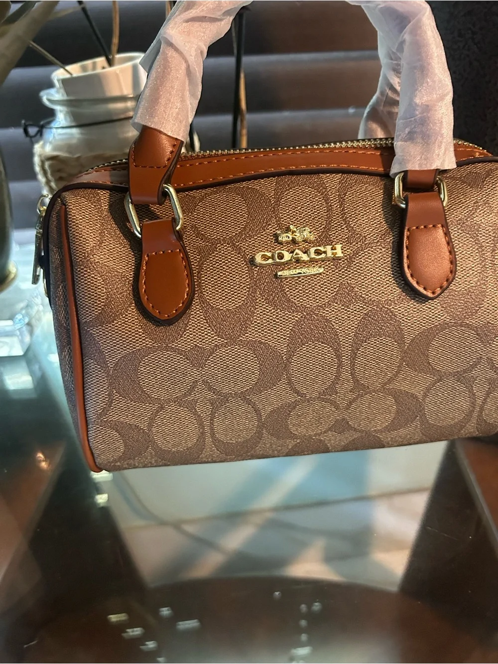 COACH Signature Canvas Mini Satchel in Brown